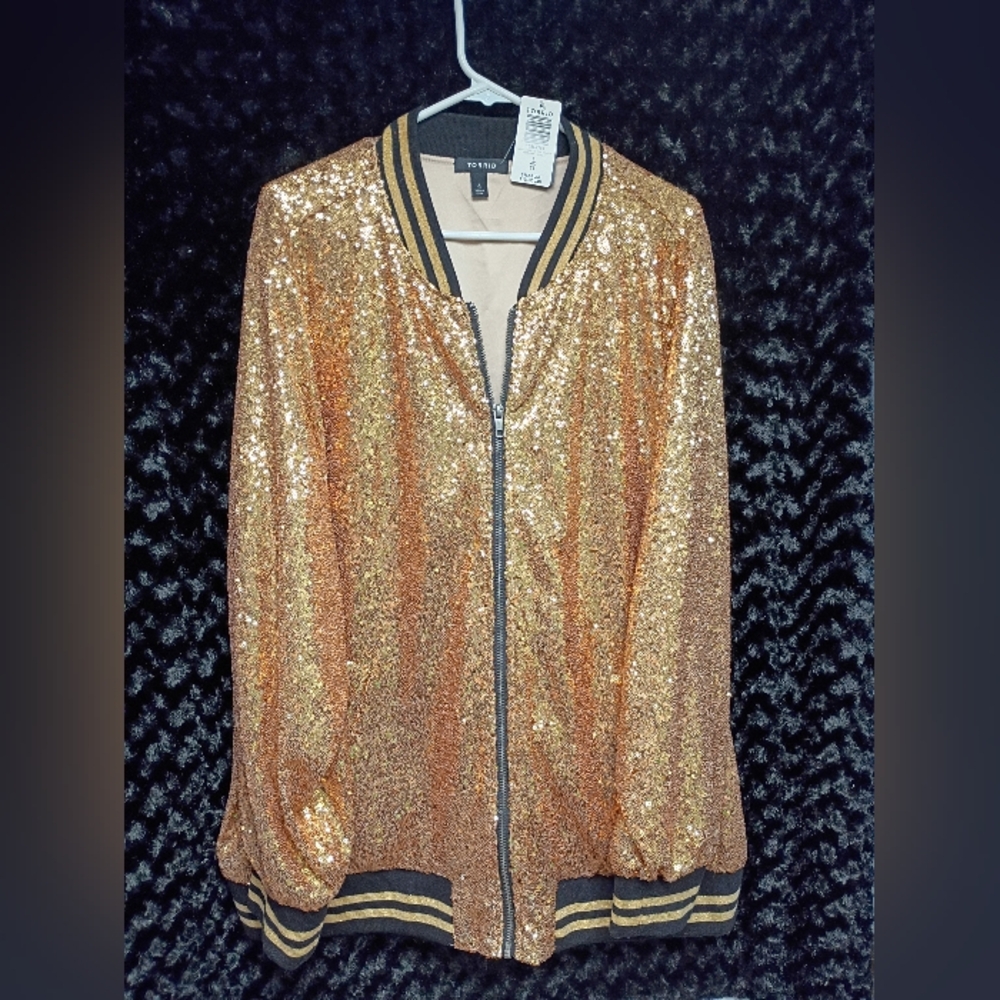 Torrid Gold Sequin Bomber Jacket
